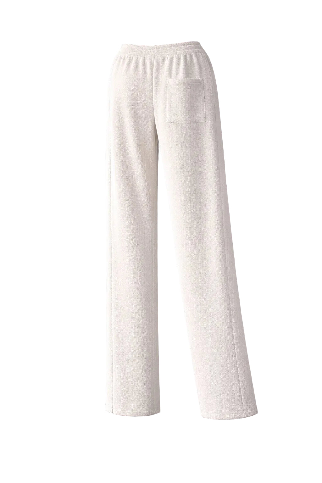 White straight leg textured pants back view with rear pocket