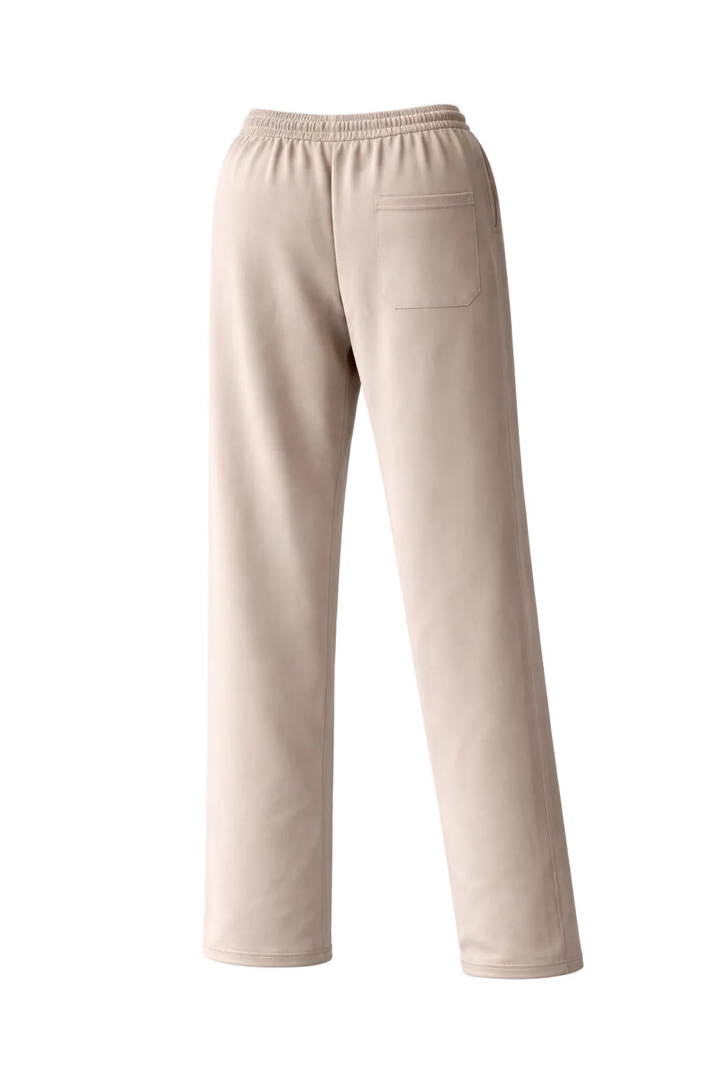 Twilight taupe straight leg track pants back view with elastic waistband and rear pocket